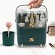 Cosmetic Box Portable Makeup Organiser Makeup Storage Box with Dustproof Lid Beauty Organiser with 2 Drawers and Carry Handle Cosmetic Drawer 180° Rotatable (Green)