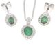 Jollys Jewellers Women's 9Carat White Gold Emerald & Diamond Halo Pendant & Earring Set w/ 18? Curb Chain (1mm Wide)