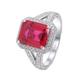 18K White Gold Ruby Rings, 4 Claws Rectangle Shaped with 4ct Ruby and Moissanite Rings for Women Engagement Ring for Women Size P 1/2