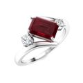 SAKSHAM ART DESIGN 1.97 carats Emerlad Shape Ruby and Diamond Women's & Girls Sidestone Three Stone Band Engagement Ring 14k White Gold Plated (V)