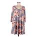 MTS Casual Dress - Mini Scoop Neck 3/4 sleeves: Gray Floral Dresses - Women's Size Medium