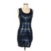 Forever 21 Cocktail Dress - Bodycon Scoop Neck Sleeveless: Blue Print Dresses - Women's Size Medium