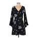 Mimi Chica Casual Dress - Wrap: Black Floral Motif Dresses - Women's Size Small