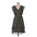 Tommy Hilfiger Cocktail Dress - Mini V Neck Short Sleeve: Black Print Dresses - Women's Size 8