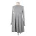 Mud Pie Casual Dress - A-Line Crew Neck Long sleeves: Gray Print Dresses - Women's Size Small