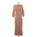 Tularosa Casual Dress - Sweater Dress Crew Neck Short sleeves: Tan Print Dresses - Women's Size Small