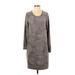 Lazy Sundays Casual Dress - Sweater Dress Scoop Neck 3/4 sleeves: Gray Camo Dresses - Women's Size Small