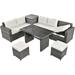 6-Piece Garden Patio Wicker Sectional Furniture Set with Adjustable Seat