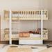 Wood Twin over Twin Bunk Bed w/Fence Guardrail & a Big Drawer, Natural