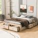 Queen Size Wooden Platform Bed Frame with 6 Storage Drawers, Without Headboard Design, Wood Slat Support, Antique Natural