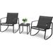 3-Piece Outdoor Patio Rocking Chair Bistro Set with Glass Top Coffee Table