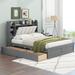 Queen Platform Bed with Shelves & 2 Drawers, Solid Pine Wood Storage Bed Frame with Storage Headboard, Gray