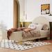 Upholstered Platform Bed, Twin Velvet Wooden Bed w/Classic Semi-Circle Shaped Headboard & Mental Legs, Wood Slat Support, Beige