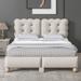 Full Size Linen Upholstered Platform Bed with Pine Wood Support Legs, Nailhead Trim Headboard Design, No Box Spring Required