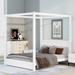 Brown and White Queen Size Canopy Platform Bed with Headboard - Modern Design, Suitable for Curtains, No Box Spring Needed