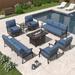 Kullavik Aluminum Outdoor Patio Furniture with Curved Armrests & Firepit Table