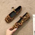SUOJIALUN-Chaussures Plates à Imprimé Léopard pour Femme Ballerines Carrées Décontractées à Semelle