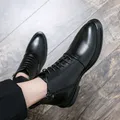 Leather Boots Men Zip Lace-up High Top British Versatile Men Fashion Business Dress Social Boots