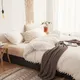 Pom Fringe Duvet Cover Natural Ultra SOFE Washed Cotton Bedding Set Modern Style Down Comforter