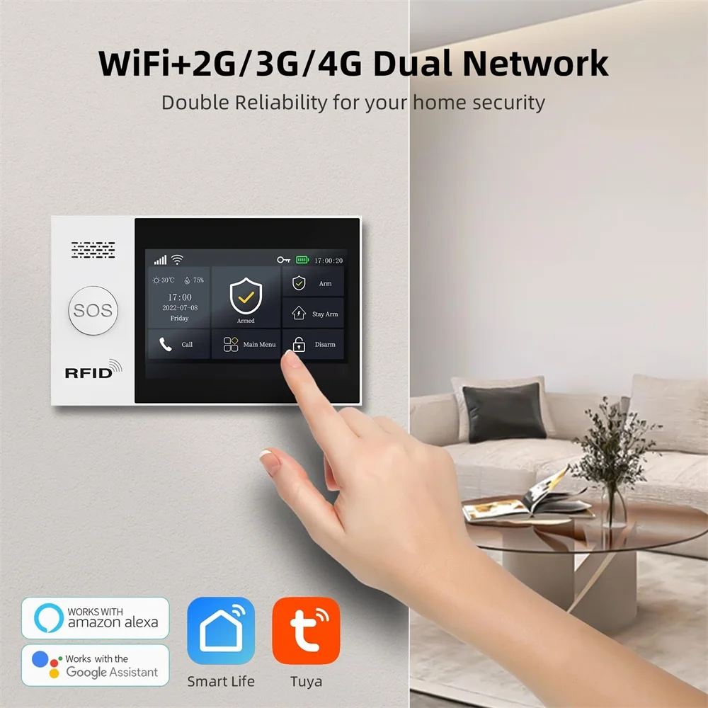 TUYA WIFI Smart GSM Alarm System Smart Life Sicherheitsschutz für Zuhause mit PIR Wireless Solar Sirene Alexa Image