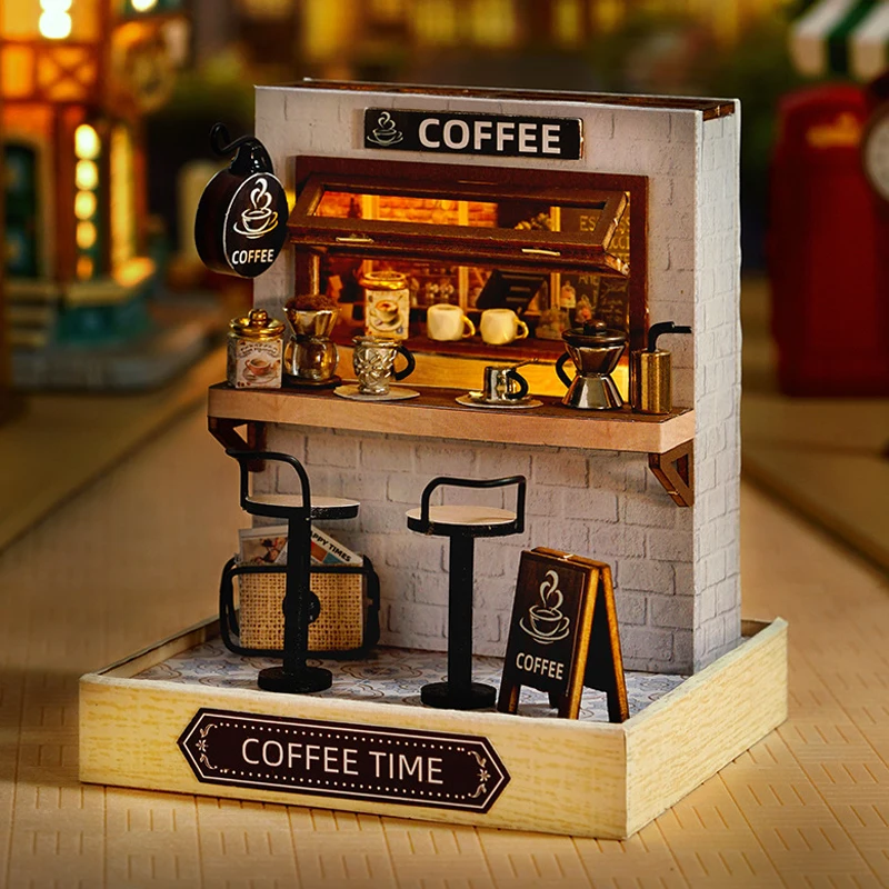 Coffee Shop Holz Mini Puppenhaus DIY Kleines Haus Kit Herstellung Und Montage Zimmer Modelle Spielzeug Für Kind Geburtstag Geschenke Puppenhaus