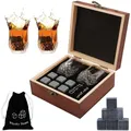 Cadeau de fête des pères pour hommes bar BF avec cubes de whisky boîte en bois 2mini verres à vin