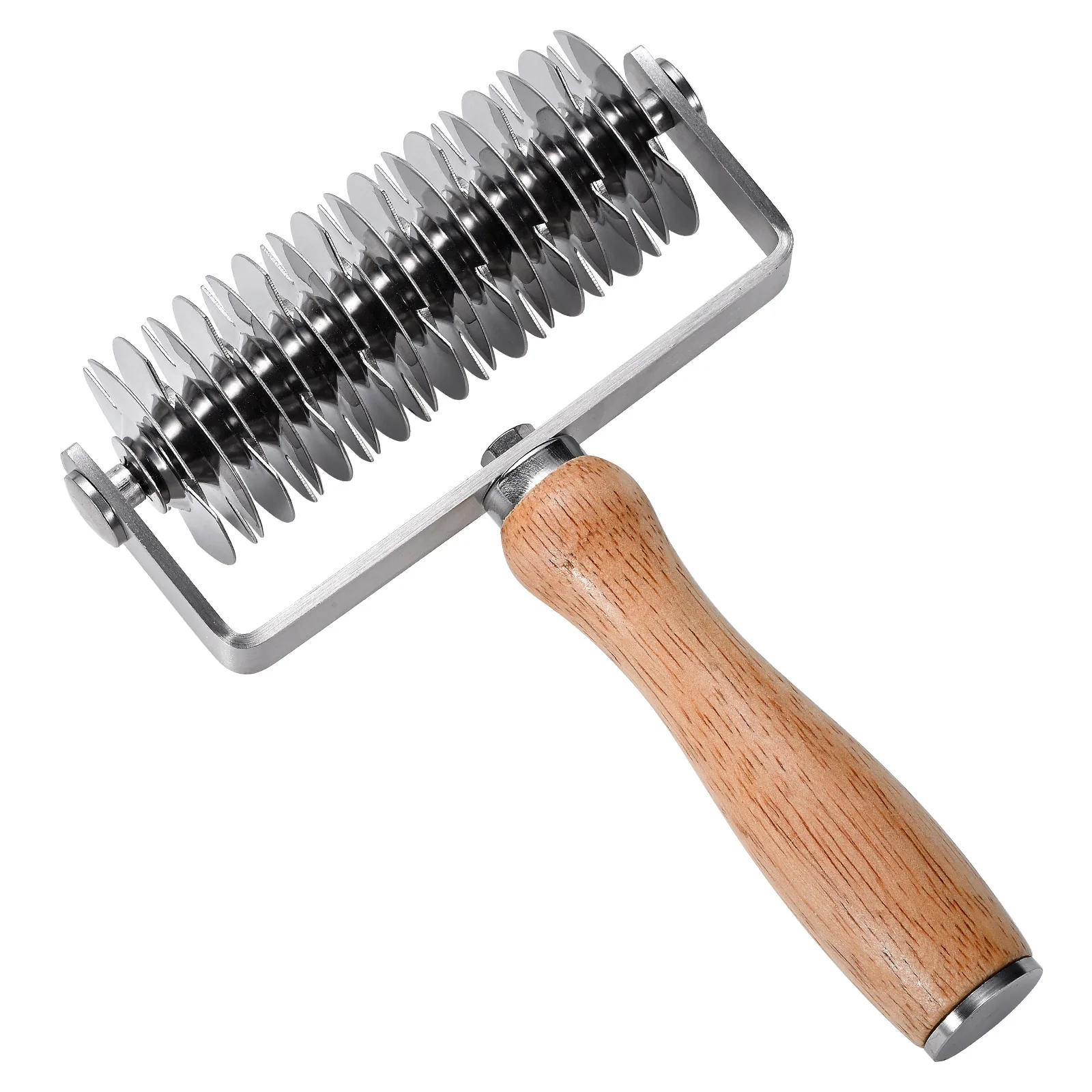 Edelstahl Teig Gitter Pizza Teig Roller Cutter Holzgriff Kruste Roller Cutter Top Gitter Rad für Pizza Brot Image