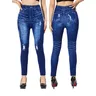 Cuhakci Frauen blau Imitation Denim bedruckte Leggings plus Größe hohe Wartezeit falsche Denim