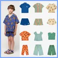 Kinder hemd 24bc Kurzarm anzug Jungen All-Print gewebte Hemd Shorts Polo T-Shirt Mädchen Hose mit
