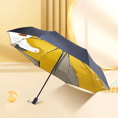 Red Leaf Cartoon Animation Rain Umbrella, Black Coating, Anti UV Windproof, Cute Beach Sweethearts Umbrella, Inner Printing Cat
