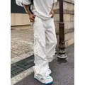 American Style 2023 Damage Raw Edge Street Jeans Men's Harajuku Style Hip-hop Dance Straight White