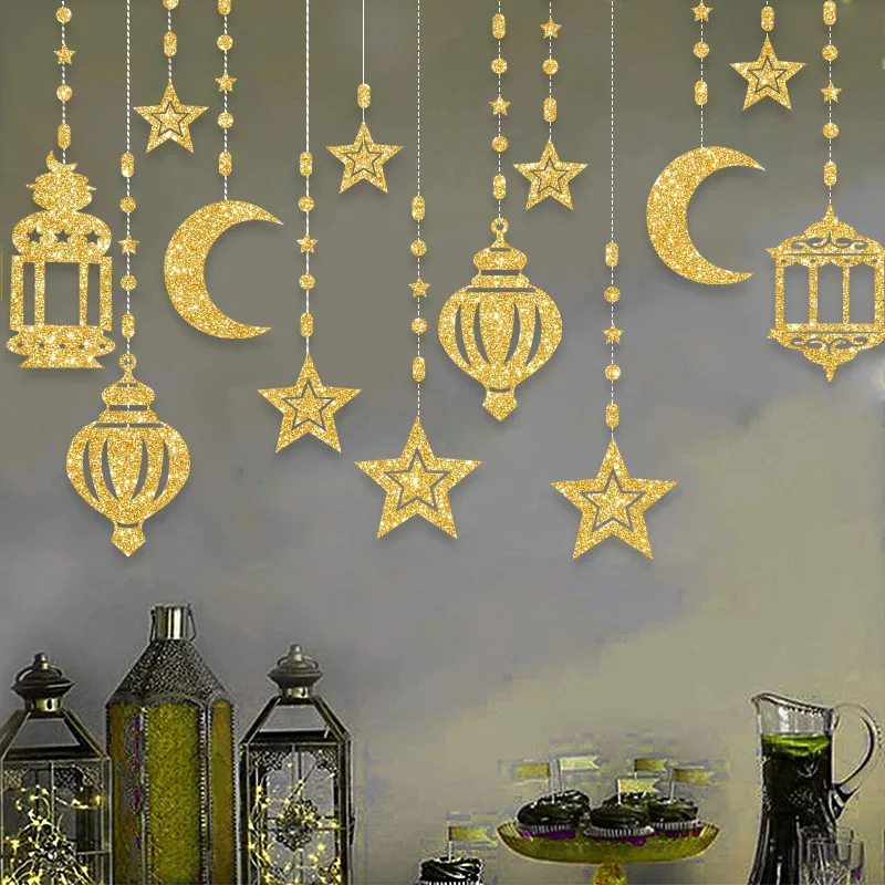 EID Mubarak Swirl Banner Stern Mond Decke hängende Verzierung Ramadan Kareem Dekoration für Zuhause 2024, Islam Muslim Party Supplies Image