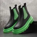 White Men Platform Boots Thick Sole Man Chelsea Boots Designer Men's Luxury Sneakers Green Black