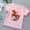 2024 neue Mädchen T-Shirt niedlichen Pferd Drachen Schaf Tier druck T-Shirt niedlichen Kinder