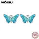 WOSTU – boucles d'oreilles papillon en argent Sterling 925 arc-en-ciel en émail pierre de lune