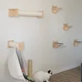 Hamac Mural en Bois pour Chat Meuble pour Animaux de Compagnie Pont en Sisal Échelle Grattoir