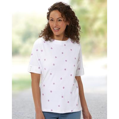 Appleseeds Women's Limited-Edition Essential Cotton Embroidered Elbow-Sleeve Tee - White - M - Misses