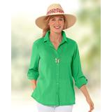 Appleseeds Women's Crinkled Cotton Solid Shirt - Green - L - Misses