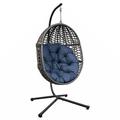Dakota Fields Hanging Swing Egg Chair w/ Stand, Outdoor Patio Wicker Tear Drop Shape Hammock Chair w/ Cushion (Khaki) | Wayfair