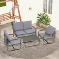 Latitude Run® Donzel Rectangular 4 - Person 35.4" L Outdoor Bistro Set w/ Cushions in Gray | 35.4 W x 21.6 D in | Wayfair