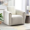 Barrel Chair - Mercer41 Deria 30.5"Wide Modern Soft Velvet Upholstered Swivel Armrest Barrel Chair w/ Pillow in White/Brown | Wayfair