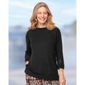 Blair Women's Linen/Cotton Crochet-Trim Pullover - Black - S - Misses