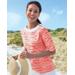 Blair Women's Prima™ Cotton Brushstroke Stripe Button-Trim Bateau Tee - Orange - PL - Petite