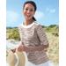 Blair Women's Prima™ Cotton Brushstroke Stripe Button-Trim Bateau Tee - Brown - 2X - Womens