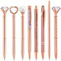 8 stylos à bille rose dorée, sables mouvants, métal pailleté, stylo à diamant artificiel, stylo à encre noire pour filles, fournitures de bureau pour mariage, cadeaux.