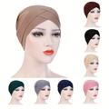 Extensible Front Croisé Turban Chapeau Femmes Couleur Unie Hijab Chapeau Décontracté Élastique Tête Enveloppement Léger Chimio Chapeau Foulard Chapeaux