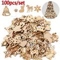 100pcs / set de copeaux de bois de Noël accessoires de bricolage parfaits pour l'artisanat et la décoration murale de Noël, Thanksgiving, cadeaux du Nouvel An