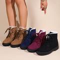 Women's Plush Lined Ankle Boots, Solid Color Lace Up Round Toe Snow Boots, Thermal Outdoor Short Boots