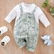 Baby Boys Cute Elephant Graphic Jumpsuits, Long Sleeve Fake Two-piece Rompers