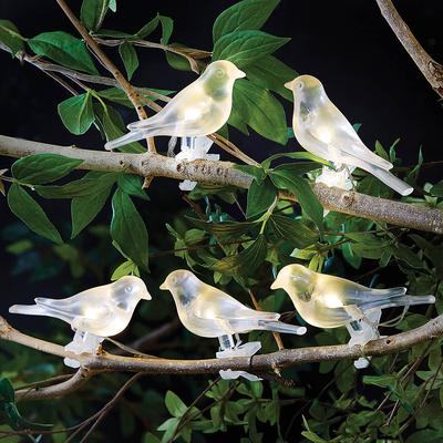 Set of 5 Clip-on Solar Bird Lights H11 xW13cm. L200cm, Solar Powered Bird Decorations